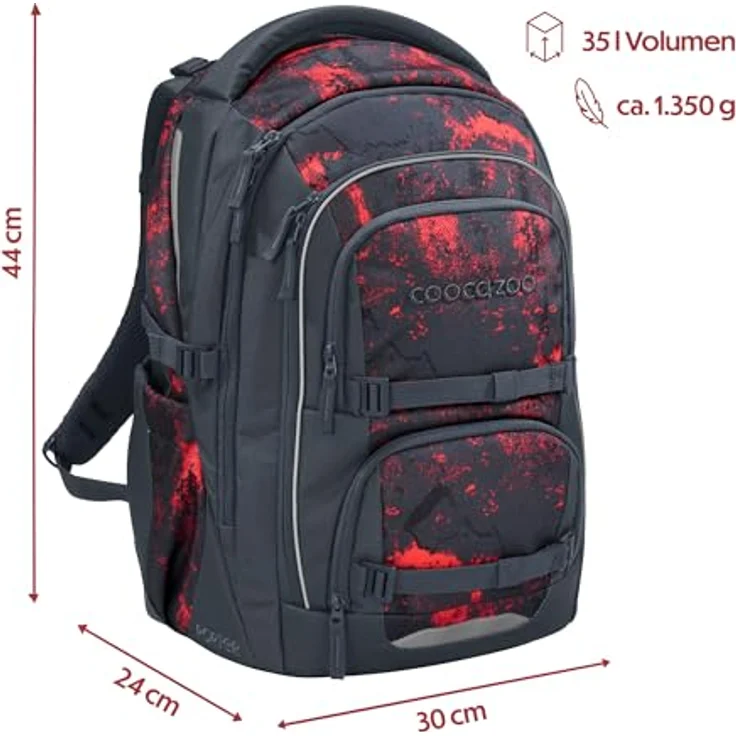 Coocazoo Porter Schulrucksack „Broken Black”, schwarz-rot, ergonomisch, höhenverstellbar, mit Brustgurt & Hüftgurt, ideal für die 3. Klasse – Bild 2