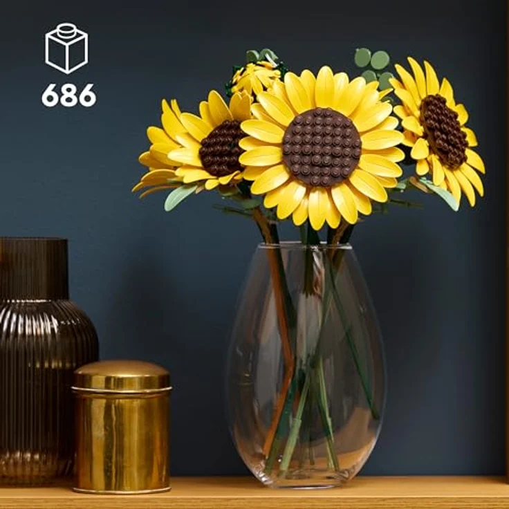 LEGO Botanicals Sonnenblumenstrauß 11502, Kunstblumen Set mit beweglichen Blütenblättern & Eukalyptuszweigen für Dekoration im Wohnbereich, DIY Geschenkidee für Erwachsene – Bild 2