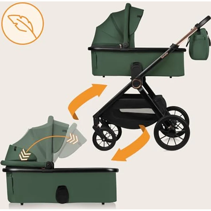 Lionelo LO-Layla 3in1 Kinderwagenset, Kombikinderwagen in Grün mit Babyschale, Babywanne und Sportwagenaufsatz, 62x115x94 cm, EN 1888 – Bild 2