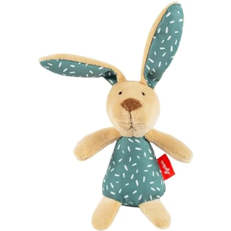 Sigikid Greifling Hase petrol, Babygreifling mit Rassel, 13 cm, waschbar bei 30 °C