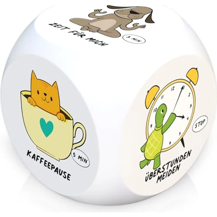 GLÜCKSGUT® Anti-Stress-Würfel, lustiges Spielzeug mit 6 humorvollen Motiven, inklusive Geschenkbox und Anleitung für Stressabbau im Büro