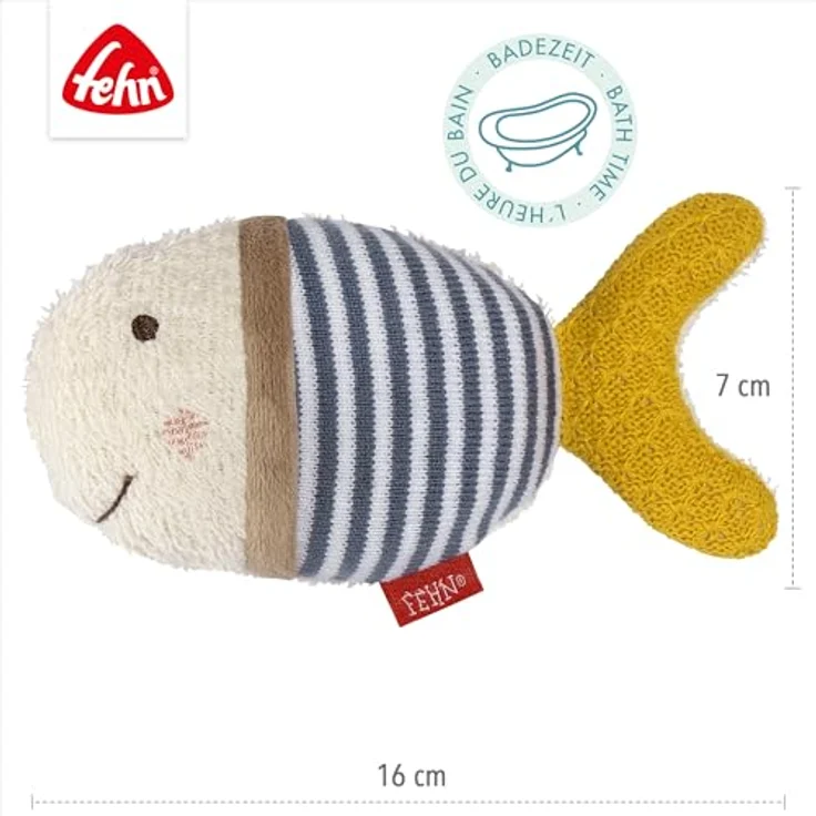 Fehn Badetier Fisch – Badeschwamm für Babys, weiches Material & fröhlicher Spielspaß, 16cm, Frottee/Velours, blau – Bild 4