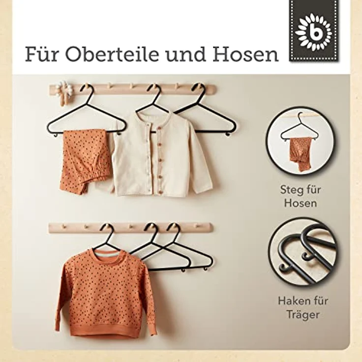 Bieco Kleiderbügel Kinder 8 St. Schwarz | Länge ca 30 cm | Baby Kleiderbügel | Kunststoff Kleiderbügel Kinder Baby | Baby Organiser Für Kleiderschrank | Kleiderbügel Baby | Baby Clothes Hangers – Bild 5
