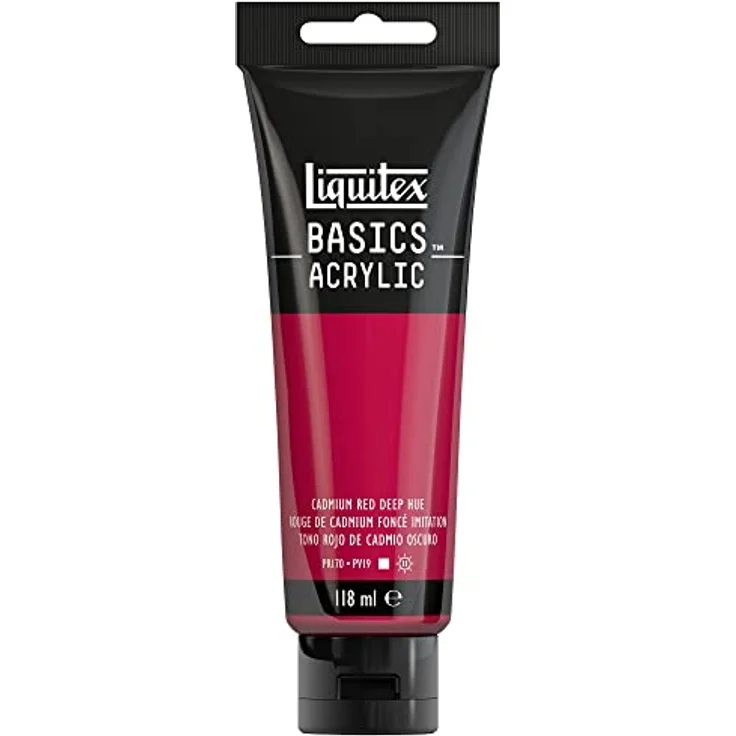 Liquitex 8870023 Basics Acrylfarbe - Kadmiumrot Dunkel, lichtecht, mittlere Viskosität, Archivqualität, seidenglänzender Finish, 118ml Tube – Bild 1