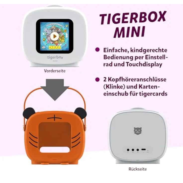 tigermedia tigerbox MINI - Tiggi Tiger, Hörspielbox für kleine Kinder mit 2 Wochen tigertones Zugang, Offline-Modus, Lautstärkebegrenzung und Kopfhöreranschluss, kompatibel mit tigercards – Bild 5