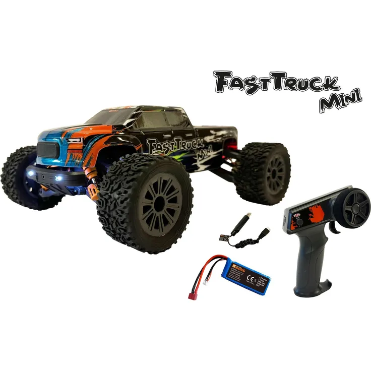 DF Models FastTruck Mini 1:16 Truggy, RTR RC-Auto mit 4WD Antrieb, 45 km/h, LED-Beleuchtung, 2,4 GHz Fernsteuerung