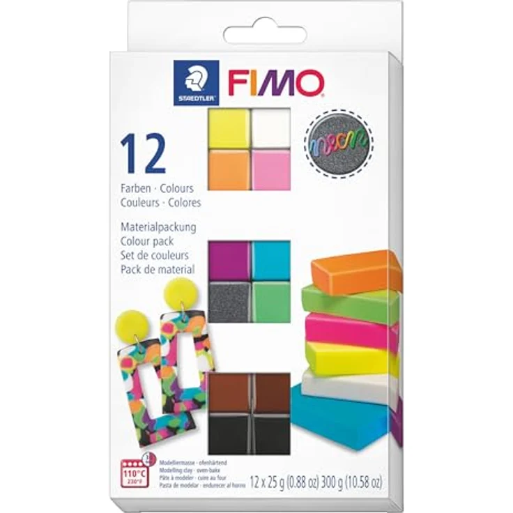 STAEDTLER Modelliermasse FIMO soft Materialpackung Effekt Neon, 12 Stück á 25 g - Neonfarben mit tollen Nachtlichteffekt – Bild 2