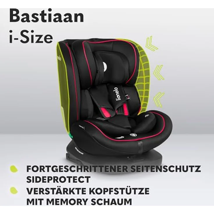 lionelo Autokindersitz BASTIAAN I-SIZE, 0-36 kg, Isofix + Top Tether, 360° EasyTurn, SideProtect, Memory Foam, ab Geburt bis 12 Jahre, Grau – Bild 4
