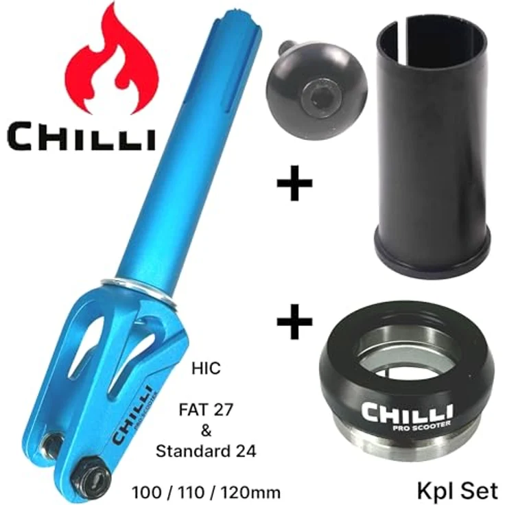 Chilli Stuntscooter Chilli Pro Scooters FAT27+24 Stunt-Scooter Fork HIC Headset Hell Blau, Aluminium, CNC gefräst, inkl. Achsbolzen, geeignet für 100, 110 & 120mm Wheels – Bild 2