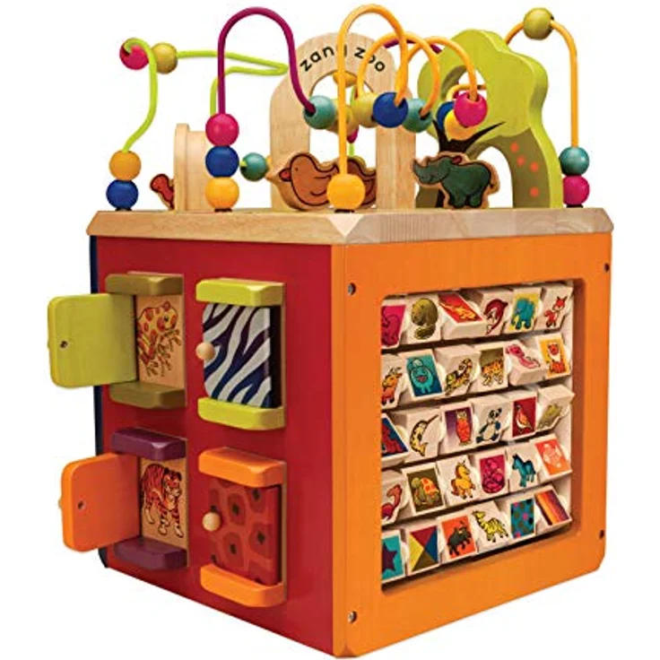 B. toys Großer Motorikwürfel, Motorikspielzeug Activity Center mit Motorikschleife mit Zootieren, Holzspielzeug Baby Spielzeug ab 1 Jahr – Bild 2