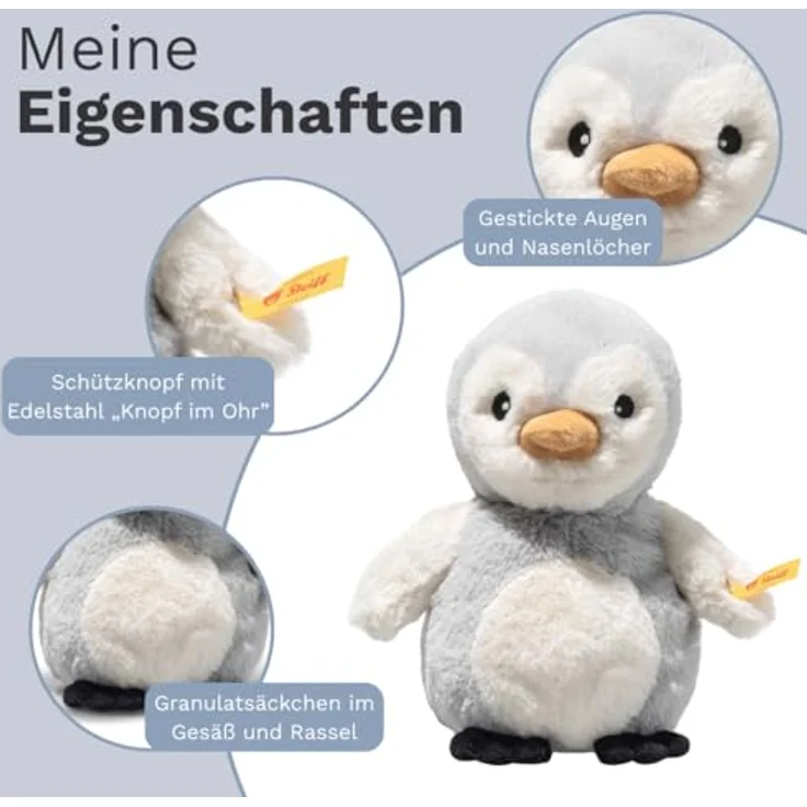 Steiff Kuscheltier Lio Pinguin mit Rassel, 14 cm, hellgrau, weich und kuschelig, für Babys ab 0 Monaten – Bild 3
