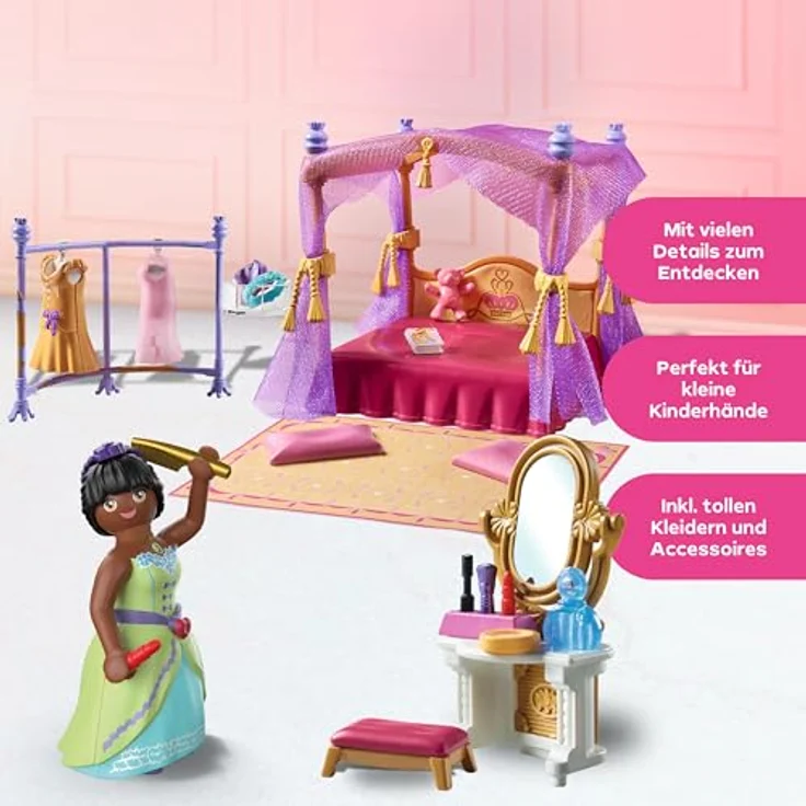 PLAYMOBIL 71847 Prinzessinnen-Schlafzimmer mit Ankleide, Himmelbett und 3 Kleider, Teil der Princess Magic Reihe – Bild 4