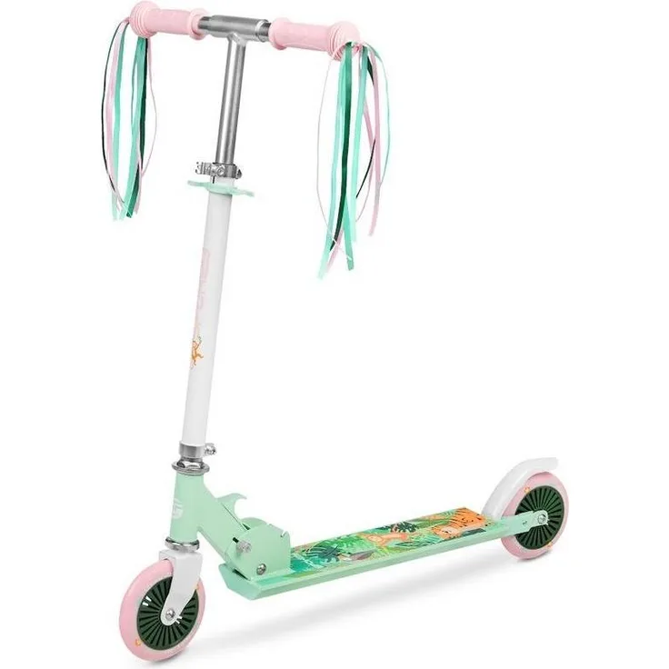 Spokey Duke Jr, Scooter für Kinder mit höhenverstellbarem Lenker, rutschfester Plattform und bunten Fransen, faltbar, 125 mm Polyurethanräder