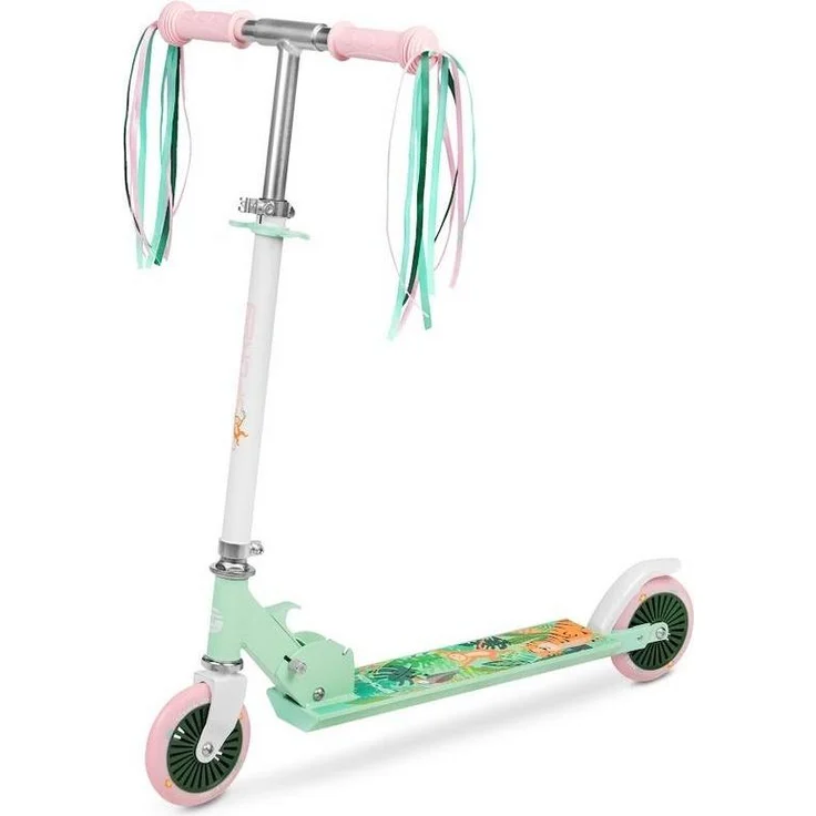 Spokey Duke Jr, Scooter für Kinder mit höhenverstellbarem Lenker, rutschfester Plattform und bunten Fransen, faltbar, 125 mm Polyurethanräder