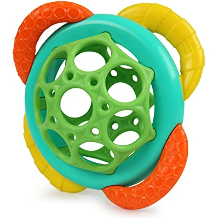 Bright Starts, Soothers & Shakers Geschenkset, 5 Spielzeuge und 2 Beißringe mit verschiedenen Texturen beruhigen wundes Zahnfleisch, Unisex, Neugeborene+ – Bild 3