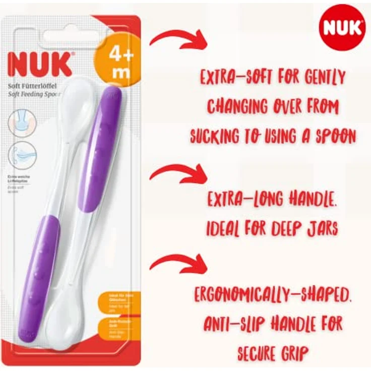 NUK EASY LEARNING Fütterlöffel, abgerundete Ränder, extralanger Anti-Rutsch-Griff, 2 Stück, BPA-frei, Farbe nicht frei wählbar – Bild 5