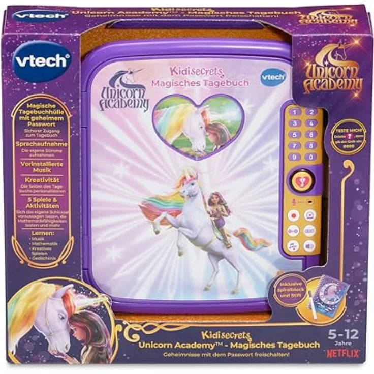 VTech Unicorn Academy - Magisches Tagebuch, interaktives Lernspiel mit 5 Spielmodi, integriertes Mikrofon und Passwortschutz, Deutsch – Bild 7