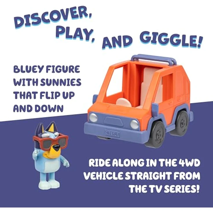 Moose Bluey Minifiguren Spielset Bluey & 4WD Auto mit coolen Sonnenbrillen und beweglicher Figur – Bild 4