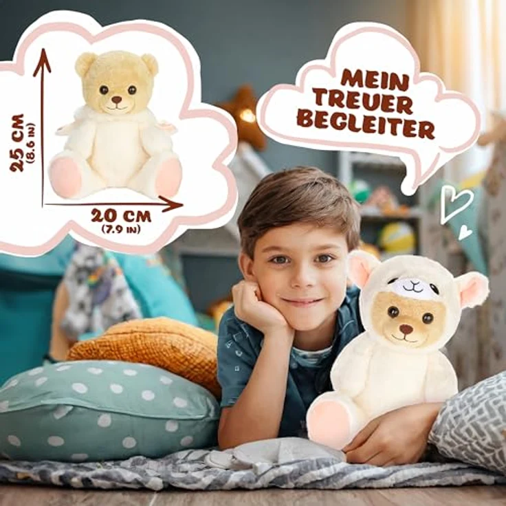 BRUBIES Teddy Schaf, 25 cm Teddybär im abnehmbaren Schafkostüm mit Kapuze, extra weiches Plüschtier für kuschelige Abenteuer, Geschenkidee für Kinder – Bild 4