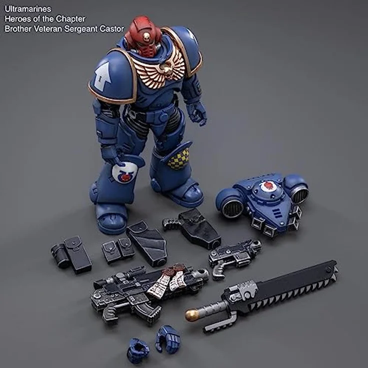 JOYTOY 1/18 Warhammer 40K Ultramarines Heroes of The Chapter, Actionfigur Bruder Veteran Sergeant Castor, detailreiche Sammelfigur mit militärischen Waffen und Zubehör, ca. 12 cm hoch aus ABS+PVC – Bild 2