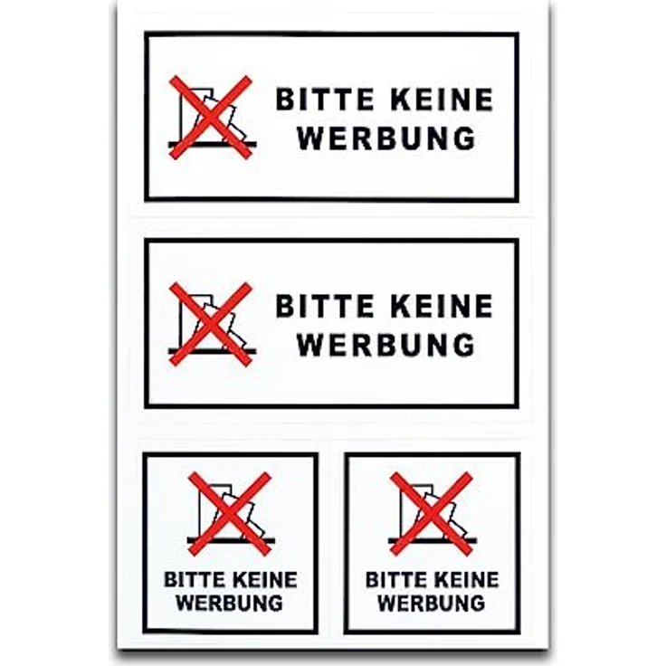 TSI Hinweis-Etiketten "Bitte keine Werbung", selbstklebend auf Folie, 1 Blatt mit 4 Etiketten (2x 35x75 mm, 2x 35x35 mm) für innen und außen – Bild 2