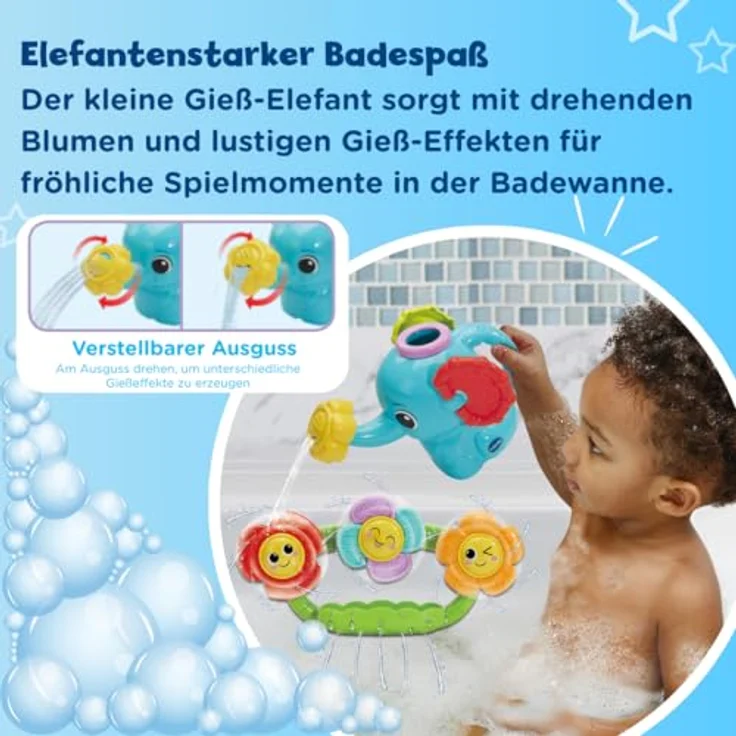 VTech Baby Kleiner Gieß-Elefant, Badespielzeug mit drehbaren Spielelementen, Saugnapf und Wasser Gieß-Effekten für Kleinkinder – Bild 2