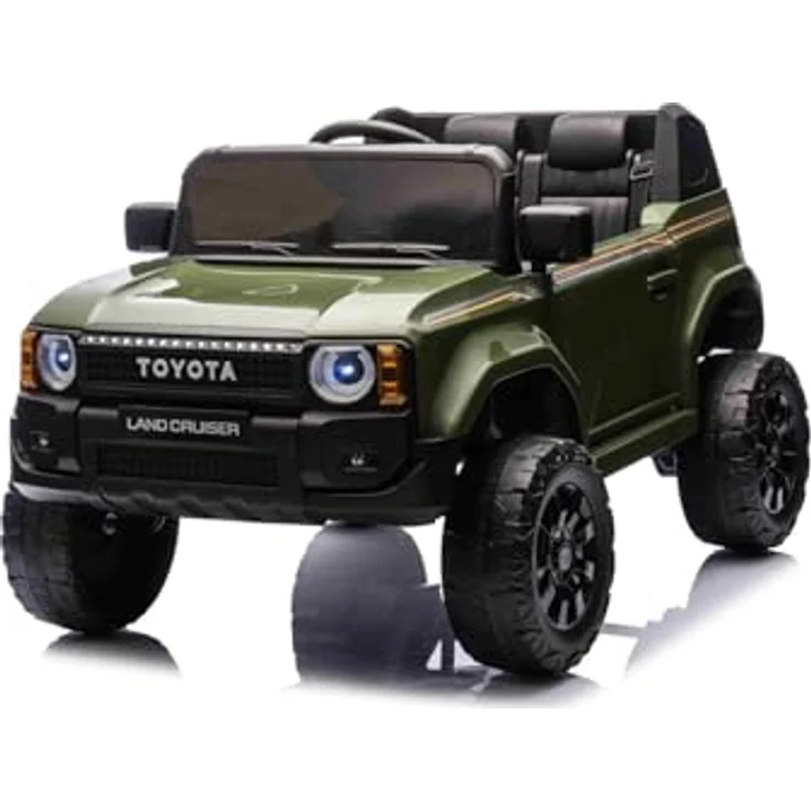 Beneo Motors Elektrisches Kinderauto Toyota Landcruiser 12V, militärgrün, mit 2,4 GHz Fernbedienung, Bluetooth, USB/AUX-Eingang, Federung, LED-Lichtern und 2 x 25W Motor – Bild 1