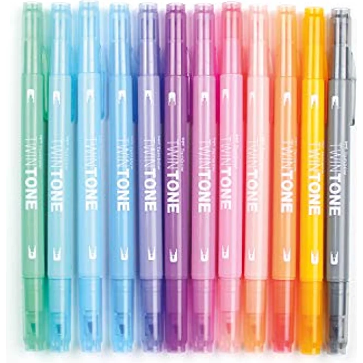 Tombow WS-PK-12P-2 Twintone Marker Set 12-Pack, Dual-Tip, Pastel, bunt, Filzstifte mit zwei Spitzen, wasserbasierte Farben, ideal für Journaling und Lettering – Bild 2