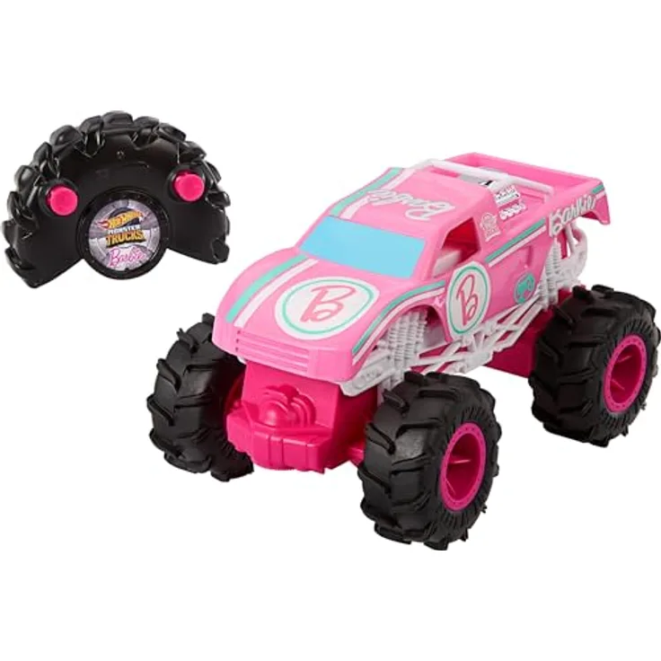Hot Wheels RC Barbie Monster Truck, ferngesteuertes Spielzeugfahrzeug im Maßstab 1:24 mit coolen Stunt-Tricks und Riesenreifen