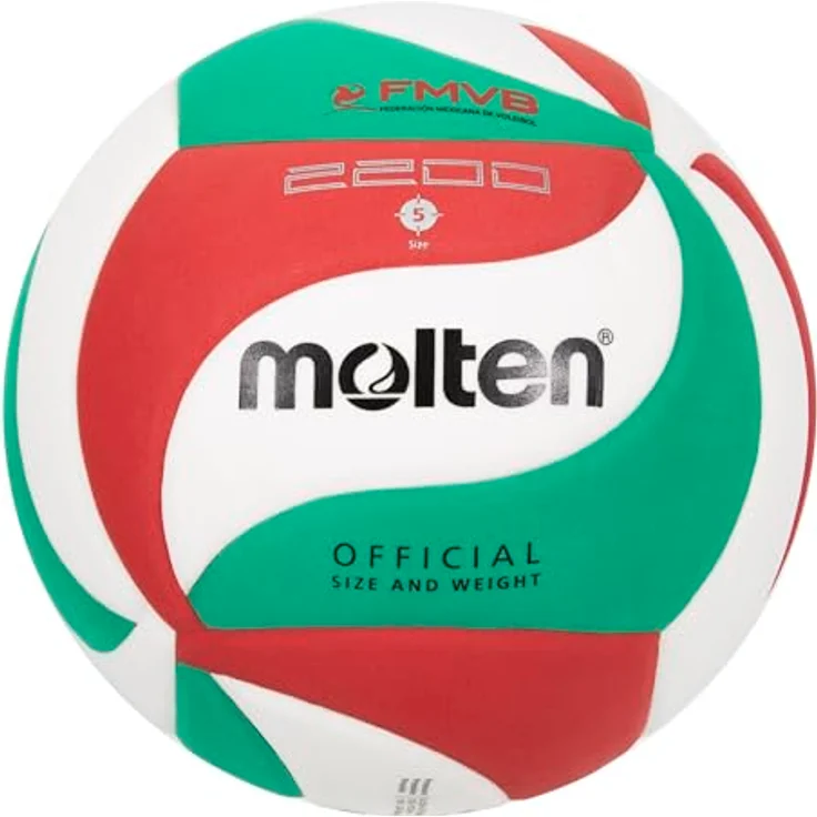 Molten V5M2200 Trainingsball, weiß/grün/rot, extrem belastbar, Synthetik-Leder – Bild 1