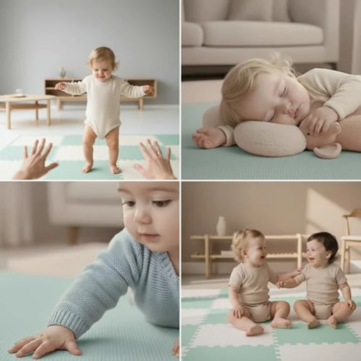 LittleTom Spielmatte Baby Puzzlematte Mint & Weiß - 18-teilig, 30x30 cm, 1 cm dicke EVA Schaumstoffmatte mit Anti-Rutsch-Profil und allergenfreier Oberfläche – Bild 4