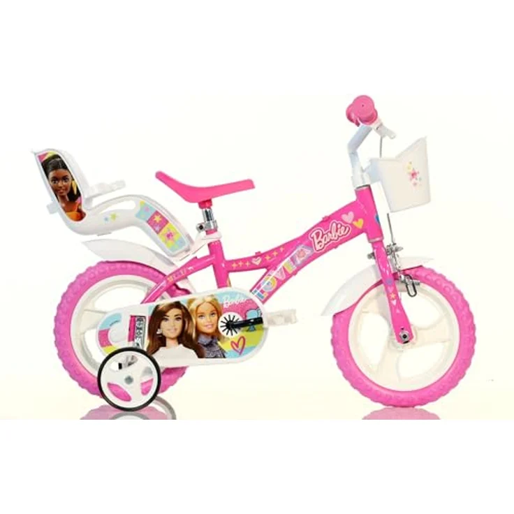 DINO BIKES Kinderfahrrad Barbie 12 Zoll, Mädchenfahrrad mit Stabilisatoren, Puppenhalter und Korb, für Größe 87 bis 110 cm – Bild 1