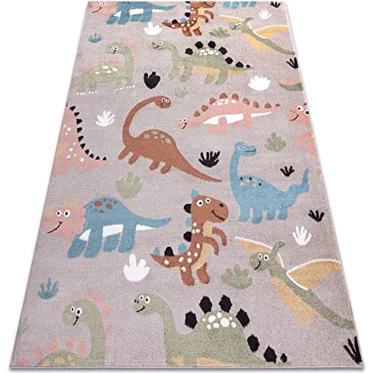 rugsx Fun Dino Kinderteppich, Dinosaurier-Muster, beige, 160x220 cm, pflegeleicht und für Fußbodenheizung geeignet – Bild 1