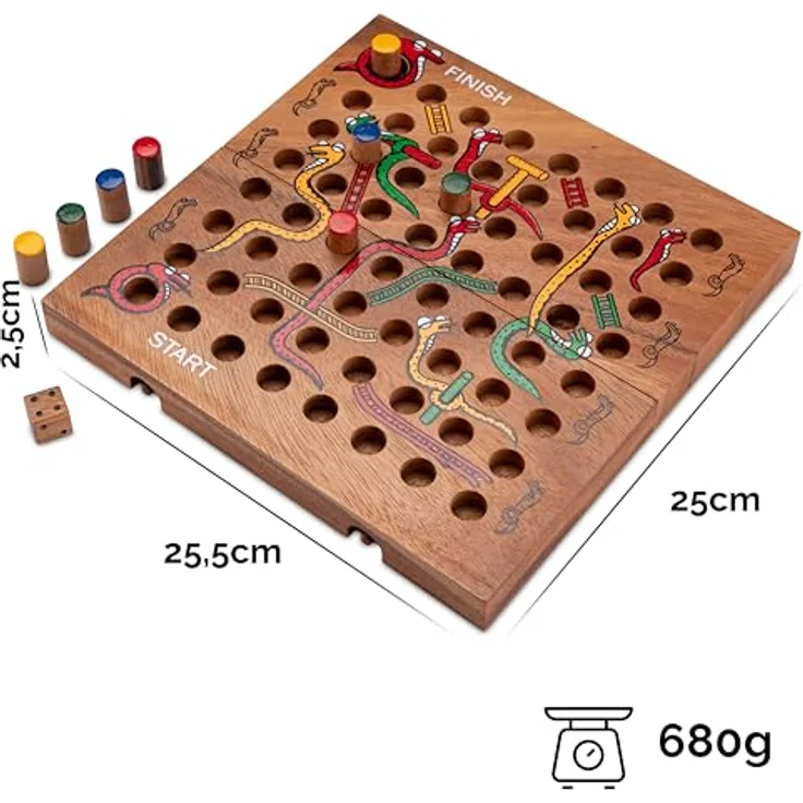 Logoplay Holzspiele Schlange & Leiter Gr. XL, Klappbares Spielbrett für 2-4 Spieler, Spielfeld 14 x 14 cm, Stabiler Holzkasten, Samena-Holz – Bild 3