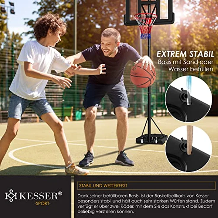 KESSER® Basketballkorb Premium mit Ständer Rollen Inkl. Basketball + Pumpe verstellbare Korbhöhe 230 bis 305 cm höhenverstellbar Korbanlage Outdoor komplett Basketballanlage für Erwachsene Kinder Schwarz - Preisvergleich – Bild 4