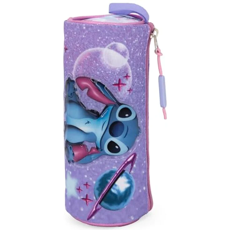Clondo Schlampermäppchen für Stitch Fan, rundes Federmäppchen aus 600D Polyester mit praktischem Reißverschluss, 21x8 cm – Bild 5