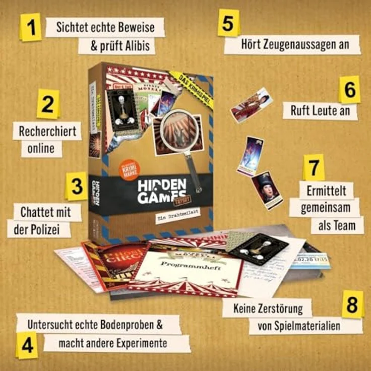 Hidden Games Ein Drahtseilakt - Krimispiel für 2-6 Detektive, deutschsprachige Ermittlungen im Zirkus Monelli – Bild 4
