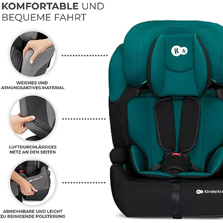 KinderKraft Comfort UP i-Size, Kindersitz für Kinder von 76 bis 150 cm, mit 11-fach verstellbarer Kopfstütze und Sicherheitsgurten, universal einbaubar, grau – Bild 8