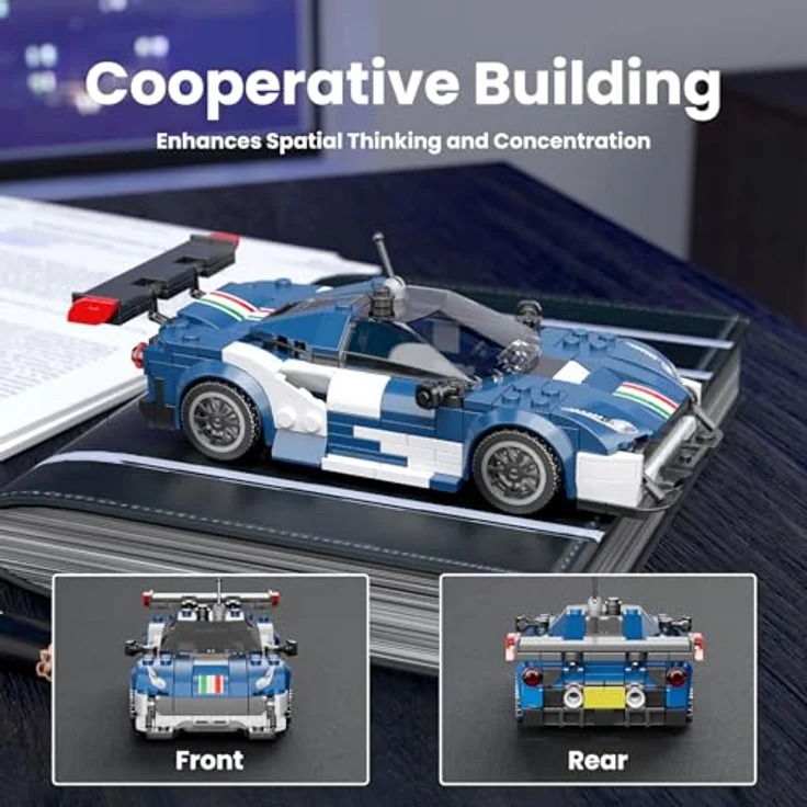 Mould King 27086 Technik Speed Champion Rennwagen F488GT3, Klemmbausteine Set mit 410 Teilen und Acryl Vitrine für Jugendliche und Erwachsene – Bild 5