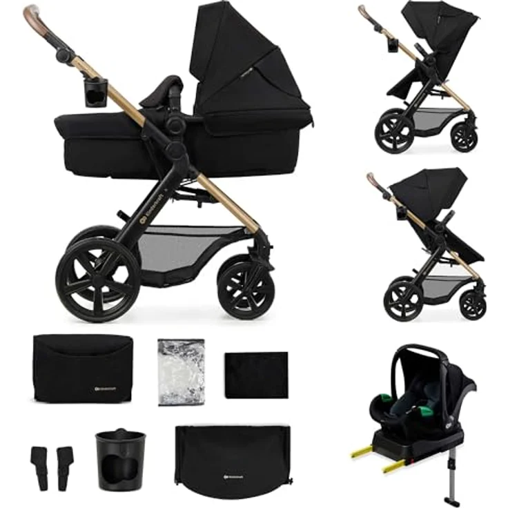 Kinderkraft 4in1 Kombi-Kinderwagen-Set MOOV 2, wendbarer Sitz & Wanne in Pure Black, inkl. Babyschale MINK PRO, Isofix-Base, Wickeltasche & Zubehör, für Kinder von 0 bis 22 kg – Bild 2