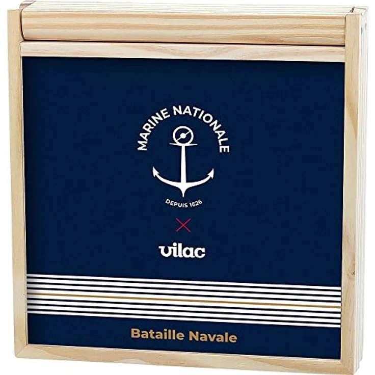 Vilac Bataille navale - Marine nationale, Brettspiel mit wiederbeschreibbarer Schiefertafel und Jutesäckchen, zusammenklappbare Holzbox – Bild 6