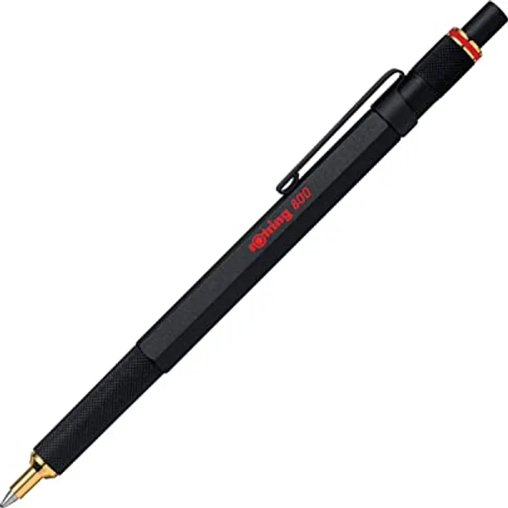 Rotring Kugelschreiber 800 M, massiver Metallschaft im Sechskant-Design, 24K goldplattierte Zierteile, Schwarz-Rot