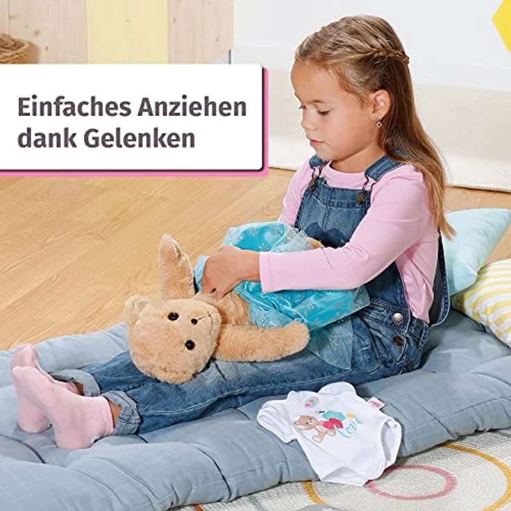 Zapf Creation 835388 BABY born Bär mit weißem Strampler- Teddybär Kuscheltier, bewegliche Arme und Beine, drehbarer Kopf, waschbar per Handwäsche, mit Freundschaftsbuch und Stickerbogen. – Bild 4
