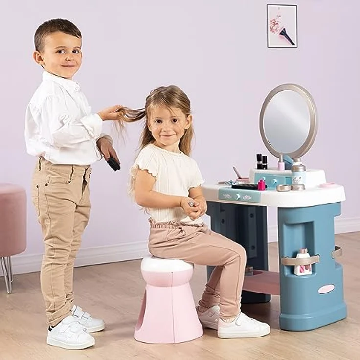 Smoby - My Beauty Schminktisch mit Spiegel (53,7x34,4x85cm) - Kinderschminktisch ab 3 Jahre mit Hocker und 15 Accessoires für Haare, Nägel und Make-Up (unechte Kosmetika) – Bild 3