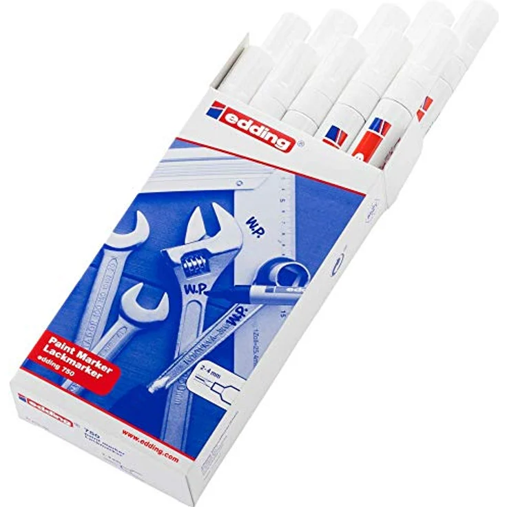 edding 750 Lackmarker - weiß - 10 Stifte - Rundspitze 2-4 mm - Lackstift zur Markierung und Beschriftung von Metall, Glas, Stein oder Kunststoff - hitzebeständig, permanent, wisch- und wasserfest – Bild 2