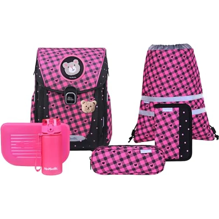 McNeill PRIMO Schulranzen Set 9tlg. (BUDDY), leichter Schulranzen mit ergonomischem Rückensystem, 19 L, inkl. gefülltem Etui, Sportbeutel und pinkfarbener Brotdose – Bild 2