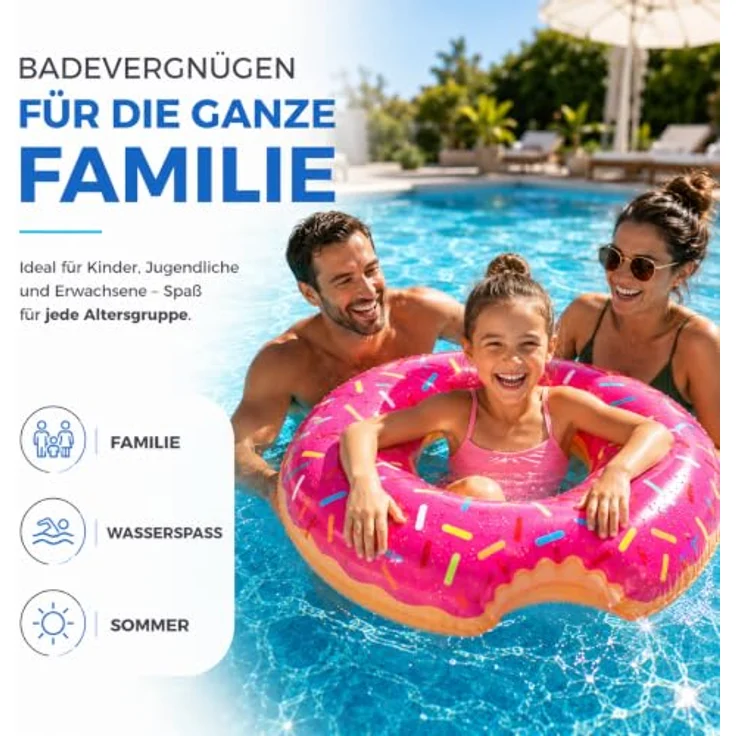 TK Gruppe Timo Klingler Aufblasbarer Donut Schwimmring braun Ø 120 cm mit Biss - XXL-Schwimmreifen für Pool, Strand & See, ideal für Erwachsene und Kinder – Bild 2
