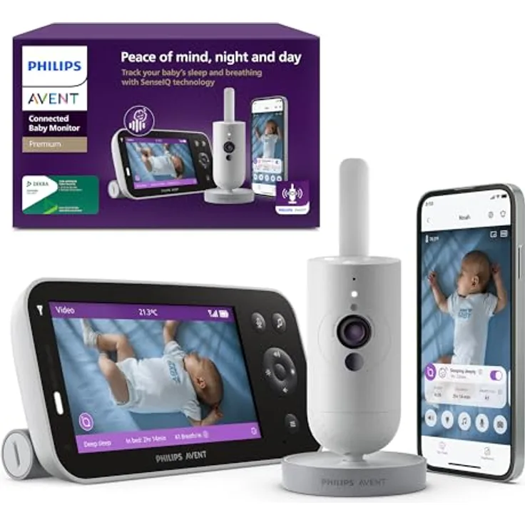 Philips AVENT SCD973/26 Premium Connected Videophone, Babyphone mit Schlaf- und Atmungs-Tracking, KI-Schrei-Interpretation, DEKRA zertifiziert, 5-Zoll-HD-Bildschirm