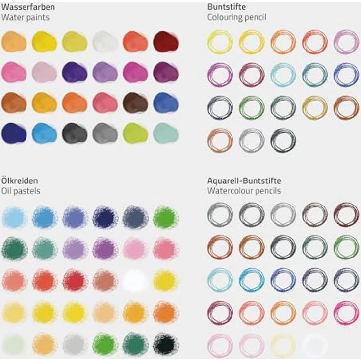 ECD Germany Malkoffer Kreativset 109-teilig, mit Ölpastellkreiden, Buntstiften, Wasserfarben und Zubehör, Holz, braun – Bild 7