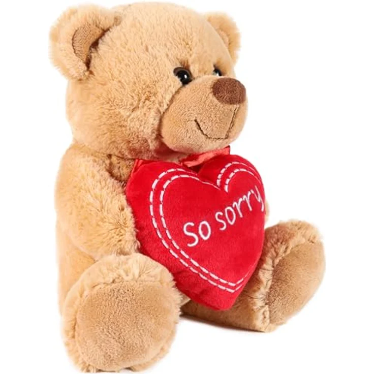 BRUBAKER Teddybär mit Herz Rot - So Sorry - 25 cm Plüschteddy - Kuscheltier Geschenk für Entschuldigungen - Braun Hellbraun – Bild 2